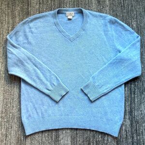 LL Bean Men's Blue 100% Cashmere Crew Neck Sweater, Size L